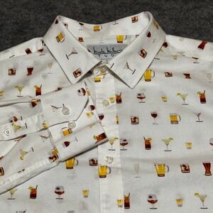 Nicole Miller Studio Shirt Mens L White Cocktail Drink Long Sleeve‎ Button Up